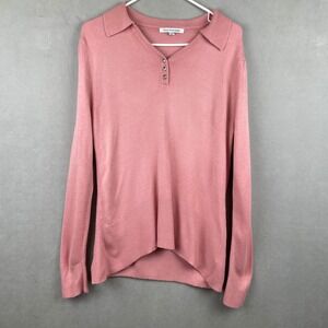 Mercer Street Studio Pink Luxelon Barbie Polo Henley Sweater Rhinestone Button M